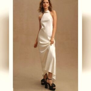 Sachin & Babi Ivory Satin Halter High Neck Wedding Gown Anthropologie Bridal 8